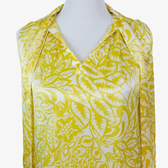 Cabi Size S 100% Silk Moonbeam Blouse Floral Yellow Tie Neck 801 - Picture 7 of 9